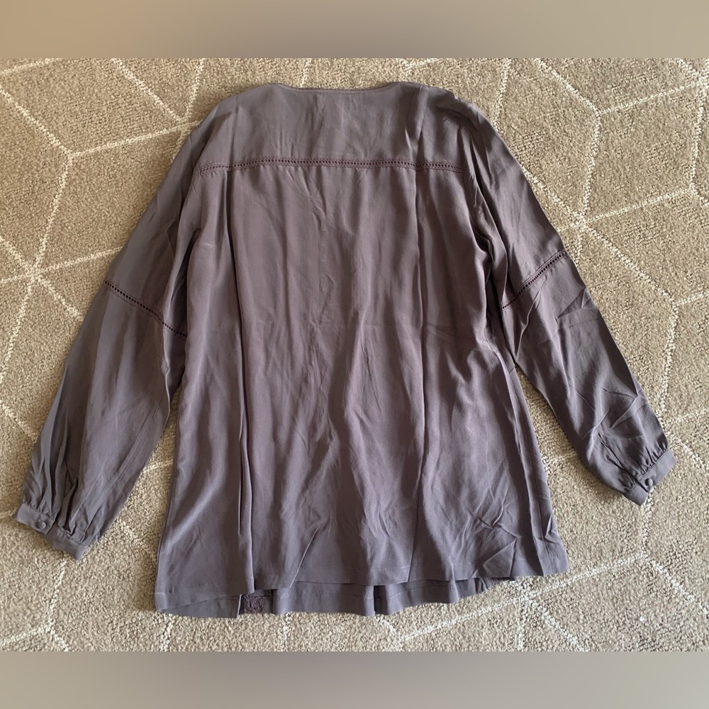 Soft Surroundings M Tunic Top Brown Silk Peasant Button Down Long Sleeve Pintuck - Picture 8 of 9